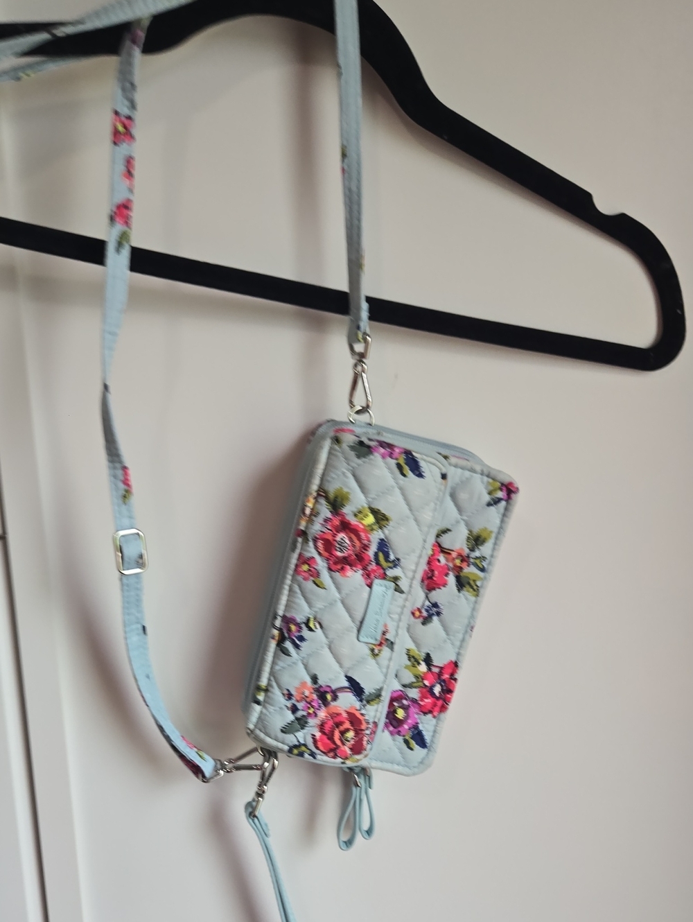 Vera Bradley Light Blue Quilted Floral Crossbody Wallet